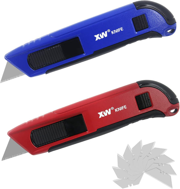 XW Auto-retractable Safety Box Cutter, Aluminum Alloy Utility Knife, 2-Pack