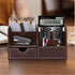 Desk Organizer, PU Leather Desktop Caddy with 6 Compartments and 1 Drawer for Office Home School Classroom