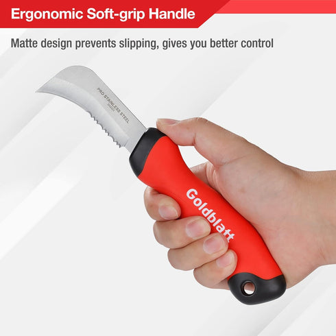 Goldblatt Linoleum Knife - Stainless Steel Roofing & Flooring Knife, Soft-grip Handle, Hook Knife for Cutting Carpet