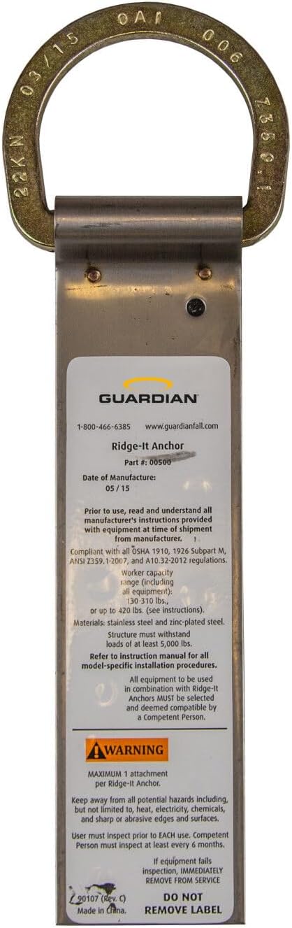 Guardian Fall Protection 00500 RIDG-1 Single D-Ring Roof Anchor with Nails 11-Inch in Length and 1 D-ring, 9 "