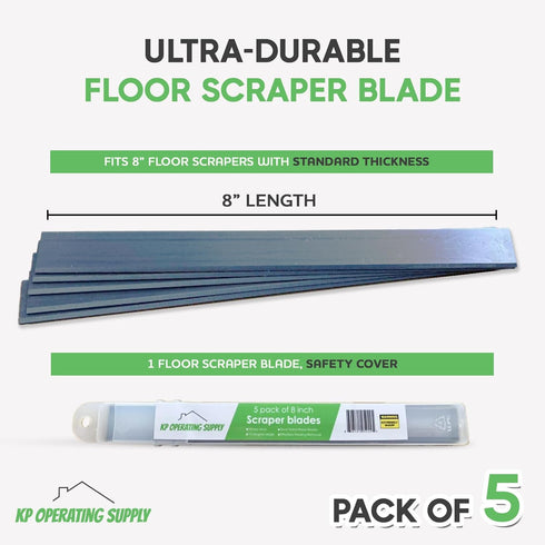 KP Operating Supply 8" 5 -Pack Replacement Floor Scraper Blades - Angled Demolition Scraper Blades for Efficient