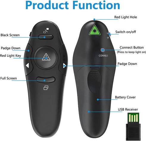 Presentation Clicker Remote for PowerPoint - RF 2.4GHz Wireless Presenter USB for Mac, Keynote, Computer, Laptop