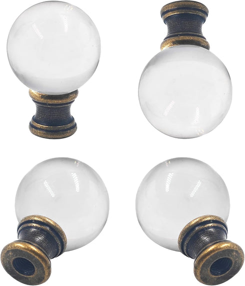 AUXBC 2PCS 1/4-27 Crystal Lamp Finials with Bronze Chrome Base, Thread Glass Ball Topper Decorative Cap for Table Floor