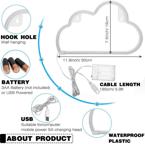 YouOKLight Neon Cloud Sign, LED Wall Light Night Lights, Battery or USB Powered for Bedroom Decor, Pink