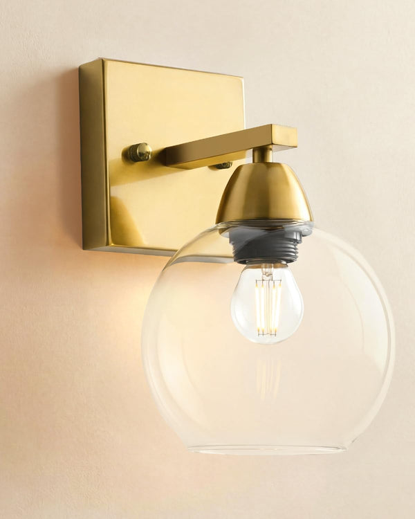 Ruibutrade Bathroom Light Fixtures, 1-Light Matte Gold Vanity Light with Hand-Blown Thick Glass