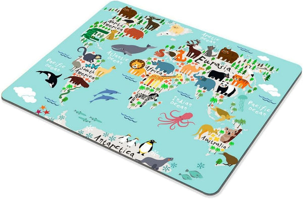 Smooffly Map Mouse Pad Office, Animal Map of The World Rectangle Non-Slip Rubber Mousepad, Blue Green