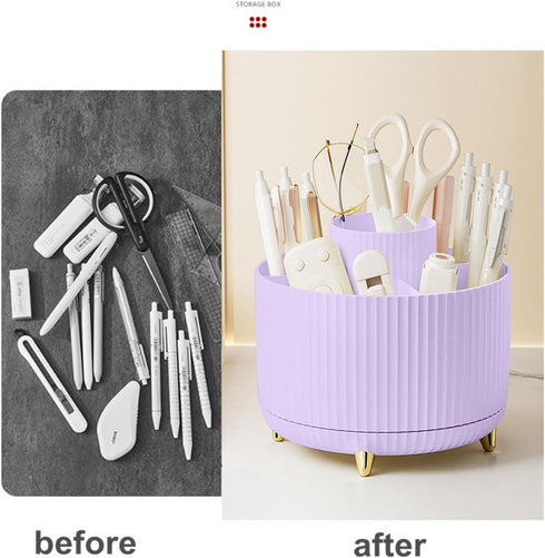 Desk Pencil Pen Holder 5 Slots 360°Degree Rotating Pencil Pen Organizers for Desk Desktop Storage Stationery Supplies Organizer Cute Pencil Cup Pot Kids Desk Organizer for Office Home School(Purple 2)