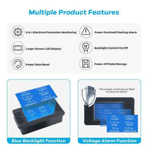 AC 80-260V 100A LCD Digital Display Multi-Function Power Monitor Voltage Current Frequency Power Factor Energy Meter Ammeter Voltmeter with Split Core Current Transformer