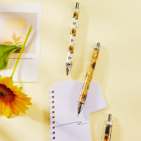 Qilery 30 Pcs Sunflower Ballpoint Pens Retractable Yellow Flower Pens Medium Point 1.0 mm for School Office Journaling