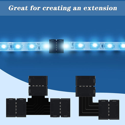 30 Pieces RGB LED Strip Connector Full Kit, 4 Pin 10 mm Gapless Solderless Adapter Extension