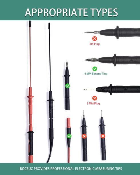 Multimeter Leads, Insulated Test Probe Needle Point Wire Testing Probes, 600V CAT III, Long Reach Prod
