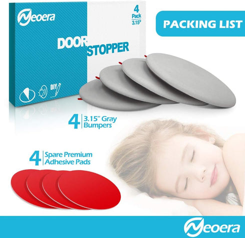 Neoera 3.15" Round Soft Rubber Door Stopper Wall Protector, Premium Self Adhesive Door Bumper (Gray, 4 Pack)
