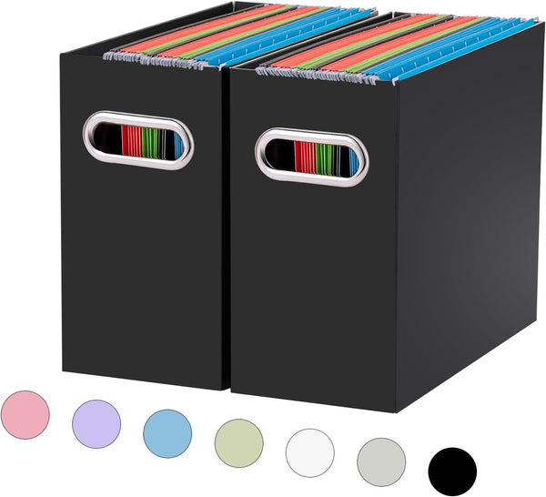 Oterri 2 Packs Small Cardboard File Organizer, Portable Collapsible File Box with Handle for Letter Size, Black