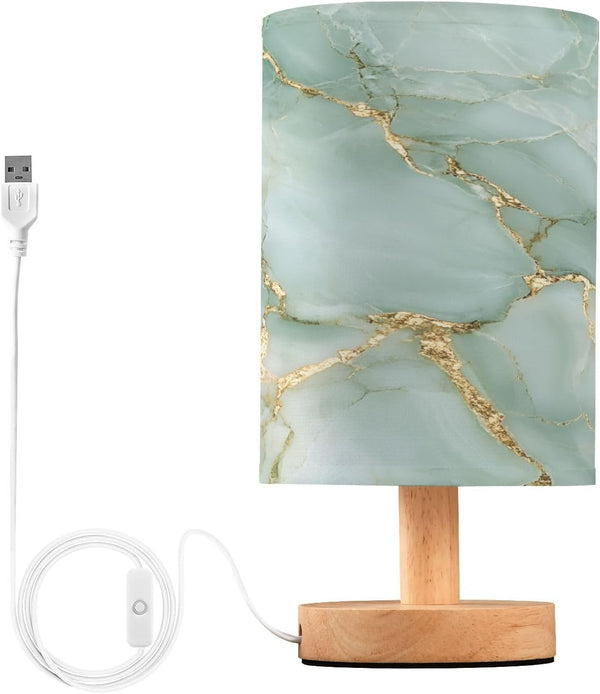 MNSRUU Night Stand Light Lamp Green Gilded Marble Bedside Table Lamp with