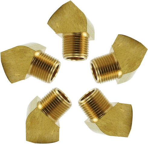 Brass Pipe Fitting, 45 Degree Barstock Street Elbow, 1/4" NPT Female x 1/4" NPT Male (Pack of 5)