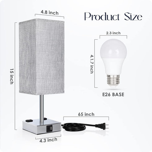 3 Dimmable Bulb Soilsiu Bedside Lamp with USB Ports - Touch Control Table Lamp for Bedroom with USB C+A Charging Ports