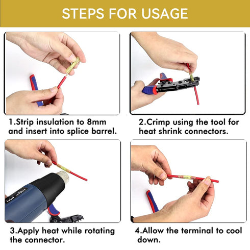 HKS 120 PCS Yellow Heat Shrink Butt Connector - 12-10 AWG Electrical Connectors - Tinned Red Copper 1mm - Automotive