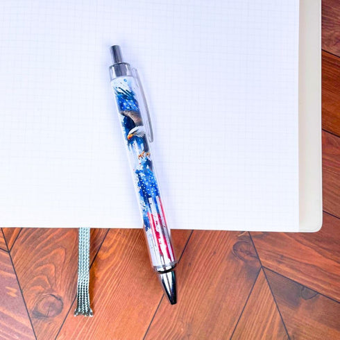YJ PREMIUMS 6PC American Flag Pens, Eagle Black and White Striped Ink Pen for 4th USA Themed Gifts for Military Veterans