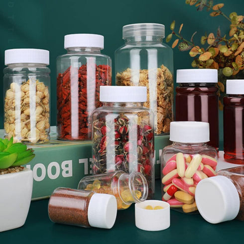 Othmro 20Pcs 60ml PE Plastic Lab Cylindrical Chemical Reagent Bottle, Small Mouth Transparent Liquid Storage Container
