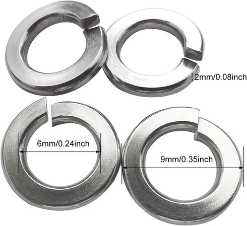 M6 Stainless Flat Spring Lock Washers, 18-8 (304) Stainless Steel, 100 Pack, 0.24” ID