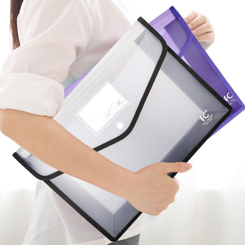 Eco-Friendly Plastic File Wallet Folders, Expandable Envelope Folder with Snap Button Closure, 6 Assorted Colors