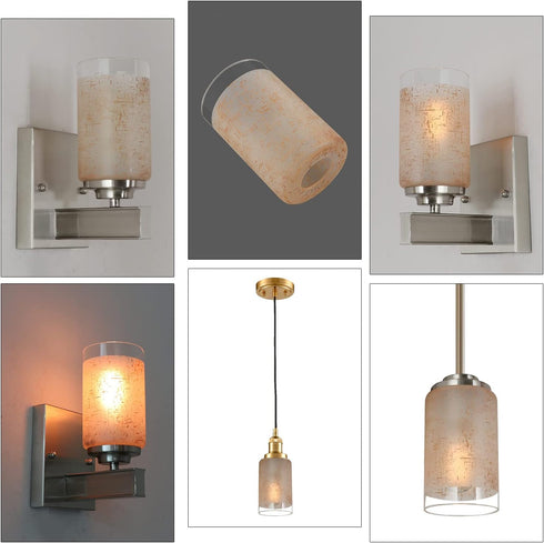 2 Pack 1-5/8-Inch G0077 Tawny Linen Frosted Glass Shade, Cylinder Light Fixture Replacement Globe or Cover with Fitter