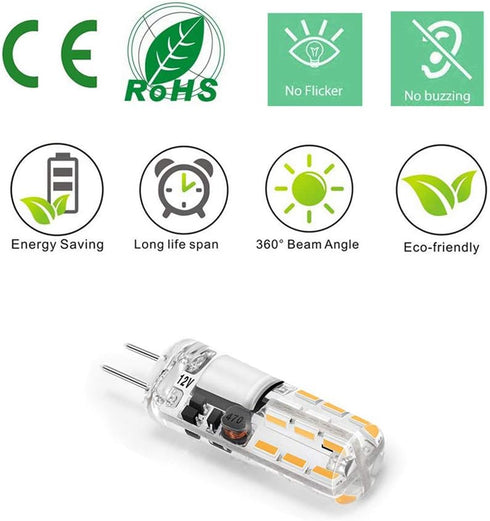 G4 LED Bulb JC Type Bi-Pin Base, 1.5W AC/DC 12V, 10W T3 Halogen Replacement, Warm White 3000K, 10-Pack