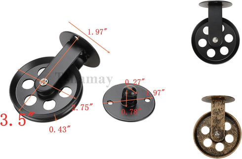 Tsnamay 2Sets Set Black Wall Ceiling Mount Rustic Pulleys for Hanging Lamp,Pulley Wheels for Plug In Pendant Light