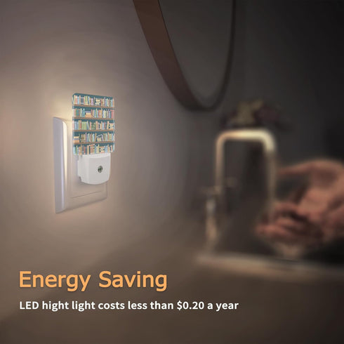 YASHILAIYA Bookshelf Library Book Night Light,Night Lights Plug into Wall LED Dusk to Dawn Light Sensors Indoor Home
