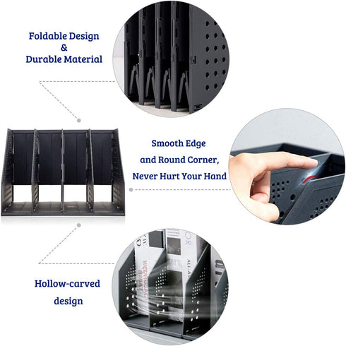 SAYEEC Desktop File Magazine Folder Holder, 4 Section Plastic Hollow Documents Organizer, Foldable Rack