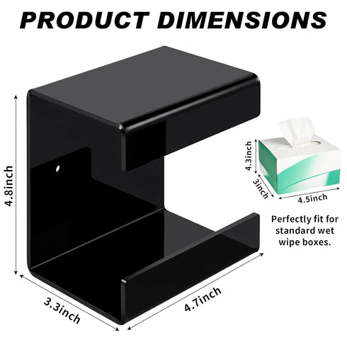 AceOrbit 2 Pack 4.7x3.3x4.8 Black Acrylic Lab Wipe Holder, Glove Dispenser Holder in Wall Mounted Wipe Dispenser