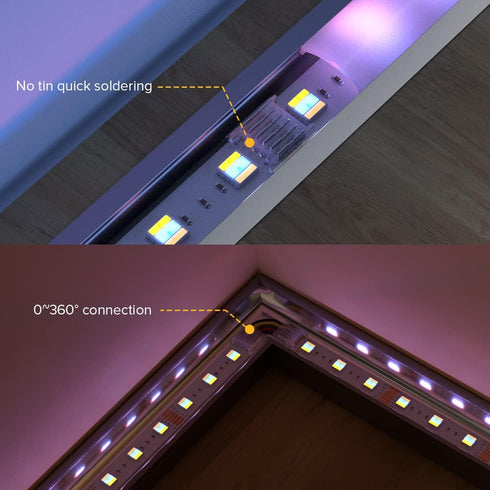 BTF-LIGHTING 6 Pin 12mm Transparent Connector Kit, 8pcs Corner Connector, 4pcs Gapless Solderless, 4pcs 22AWG Wires