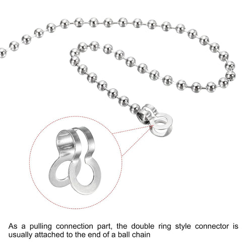 MECCANIXITY Ball Chain Connectors, Stainless Steel Double Ring Clasp for 2.4/3/4.5/6mm Ball Chain, Silver Pack