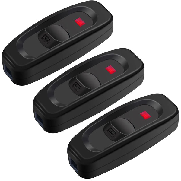 weideer 3 PCS Inline Cord Switch, Appliance Button On/Off 10A 250V Inline Power Switch with LED Light for Table Lamp