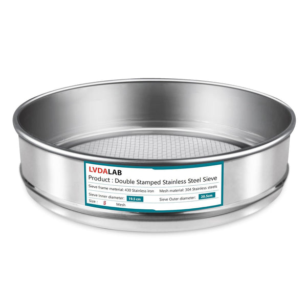 304 Stainless Steel Mesh Lab Sieve, 8 Mesh (2.5mm) Aperture, 7.9 Inch Diameter Economy Standard Test Sieves