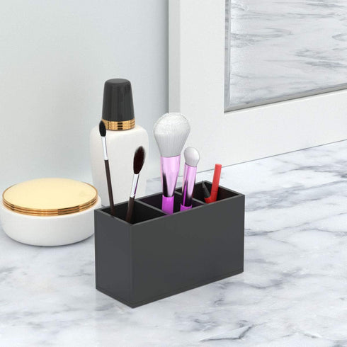 NIUBEE Acrylic Pen Holder, Black Pencil Organizer Cup with 3 Compartments for Countertop Desk Accessory Storage