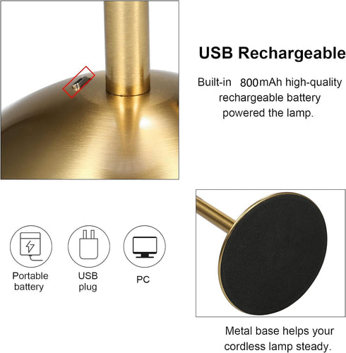BWHSHK TD010 Gold Portable Desk Lamp for Bedroom,USB Rechargeable Table Lamp/Night Lamp