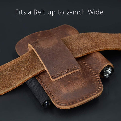 diodrio EDC Leather Knife Sheath Organizer Pouch, Full Grain Leather, Chestnut with Pen Loop