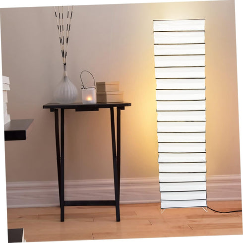 Veemoon Minimalist Vertical Paper Lamp Shade Floor Cover Frame with Black Strips Simple Nordic Style for Bedroom Living