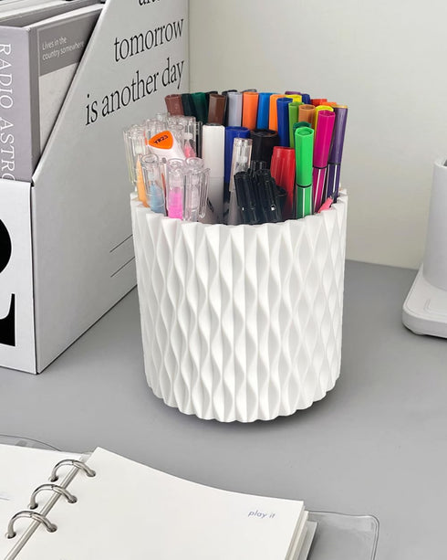 Rotating Pen Pencil Holder for Desk, 5 Slots Unique White Desk Pen Organizer Easthetic Desktop Supplies and Accessories for Women Girls, Pen Cup Pencil Caddy for Office Home Art Supply by Lebenrich