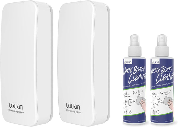 LOUKIN 2 Pack Magnetic Dry Erase Eraser with 3.4 fl oz Whiteboard Cleaner - For Classroom, Home, and Office Use