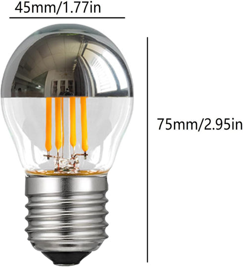 Half Chrome Light Bulb 4W Dimmable G45 Silver Mirror Reflected Light 40W Equivalent Warm White 2700K Silver Tipped Mirror Light Bulb E26 Base Decorative LED Edison Bulb, 6 Pack by YDJoo