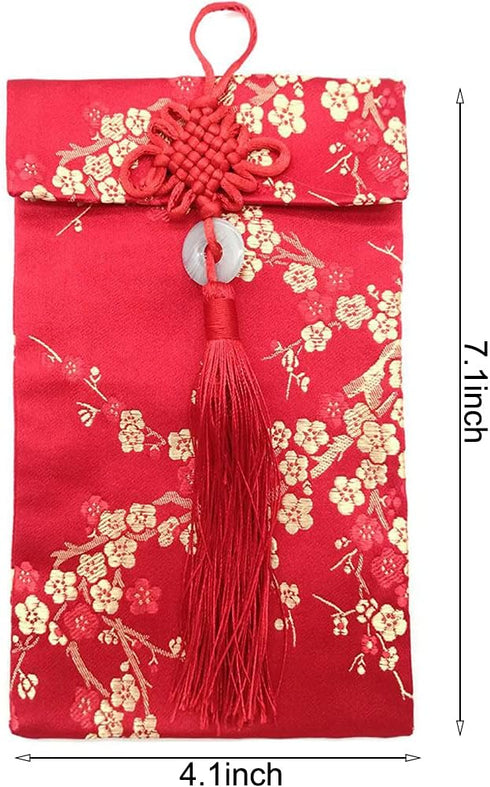 Chinese Silk Red Envelopes, Gift Bags for Lucky Money, Spring Festival, Birthdays, Weddings (A)