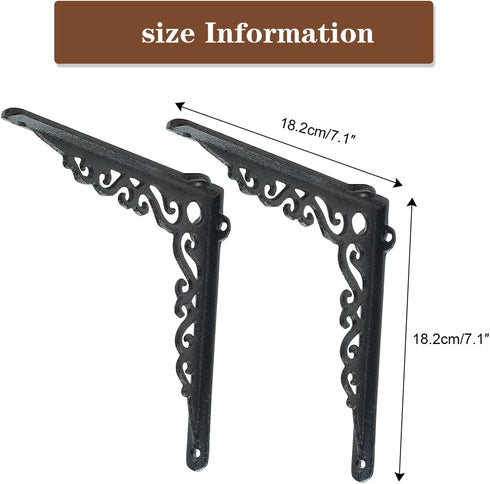 90 2PC 18.5CM/7.3Inch Sungmor Cast Iron Heavy Duty Shelf Brackets - Rustproof Sturdy Right Angle Wall Hanging Supoort