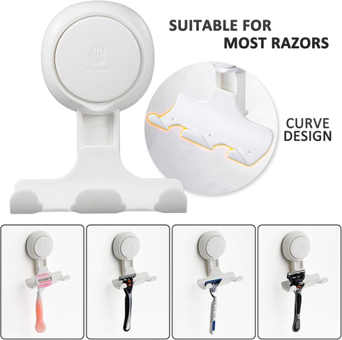 2 Pack, LEVERLOC Razor Holder for Shower Powerful Suction Cup Shower Hooks for Towel, Loofah, Razor, Squeegee