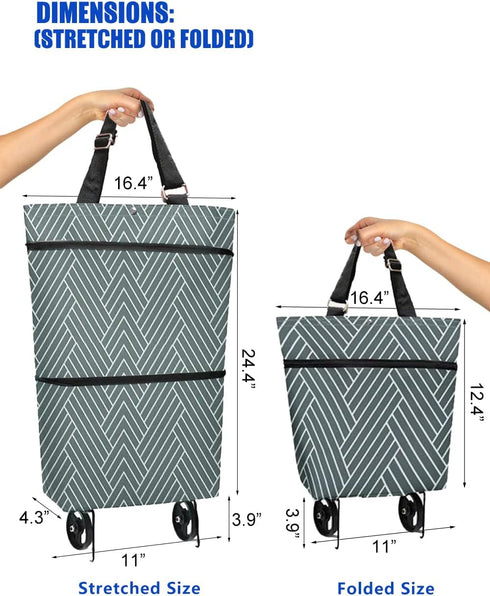 ONEPEACE Foldable Grocery Cart with Wheels, Convenient Shopping Cart for Groceries (Grey Stripe)