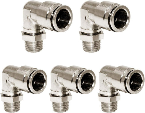 Beduan Brass BPL Push to Connect Air Fittings, Elbow 3/8" Tube OD x 1/2" NPT Male 90° Degree Adapter, Pack of 5