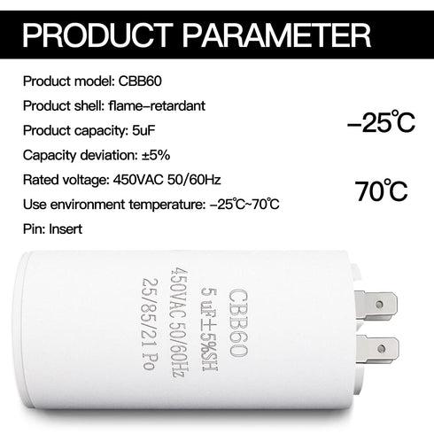 100UF CBB60 Motor Run Capacitor: 450VAC 50/60HZ for Washing Machines, Air Conditioners, and Water Pumps