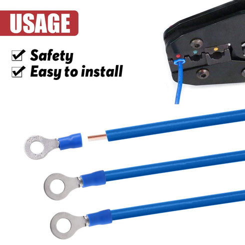 Hilitchi 100Pcs 16-14AWG Insulated Terminals Ring Electrical Wire Crimp Connectors (Blue, M6)