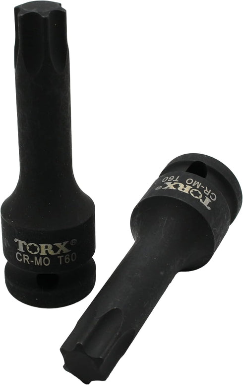 T60 3 Inch Long Torx Star 6 Point Black Impact Bit Socket Auto Repair Tool, 1/2 Inch Square Drive